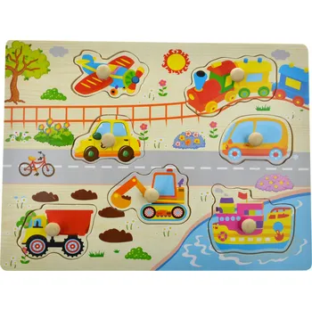 Dřevěná hračka VELKÉ DŘEVĚNÉ VZDĚLÁVACÍ STAVEBNICE SKLÁDAČKA S ÚCHYTY VOZIDLA PRO NEJMENŠÍ DĚTI