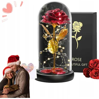 umělá květina STABILIZOVANÁ RŮŽE VE SKLE LED KVĚTINY SVÍTÍCÍ DÁREK KE DNI ŽEN