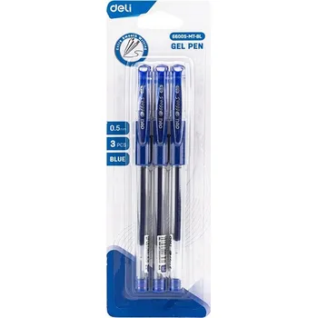 Gelová propiska s víčkem 0,5 mm modré, balení 3 ks DELI, rychleschnoucí
