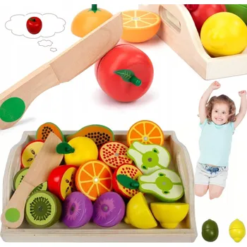 Dřevěná hračka SADA DŘEVĚNÁ ZELENINA A OVOCE K KRÁJENÍ NA MAGNET DÁREK PRO DĚTI