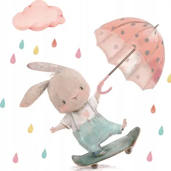 Samolepící dekorace NÁLEPKY NA ZEĎ DO DĚTSKÉHO POKOJE NA SKŘÍŇ NÁBYTEK KRÁLÍČEK NA SKATEBOARDU