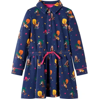 Dívčí šaty vidaXL Dětské šaty dlouhý rukáv a stahovací šňůrka modré 128 [13962]