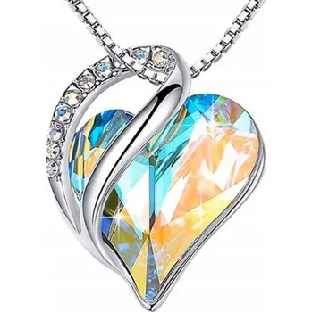 Náhrdelník Stříbrný Náhrdelník Srdce s Opálem Aurora Moissanit Kámen Ocel Ocel