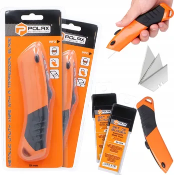 Pracovní nůž 2x Nůž Nůž na tapety, řezání kartonu a koberců, KOVOVÝ TRAPÉZOVÝ + 22x ČEPELE