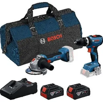Bosch - 18V AKU sada vrtačky s příklepem GSB 18V-65 a úhlové brusky GWS 18V-8, 2x aku 4,0 Ah Li-Ion, nabíječka 0615A5008Z