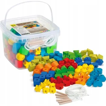 Dřevěná hračka Dřevěná navlékací hra s tvary a barvami 96 dílků Erzi