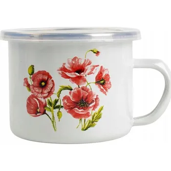 Stolování Smaltovaný hrnek 500 ml 10 cm s víčkem Vlčí máky