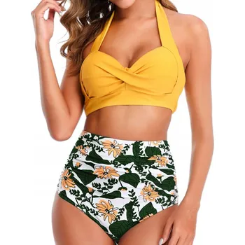 Dámské plavky DVOUDÍLNÉ PLAVKY S VYSOKÝM PASEM BOHO BIKINY NA ZAVAZOVÁNÍ VEL. M 38