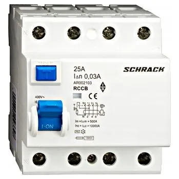 Proudový chránič Proudový chránič Schrack 400 V IP20 25 A