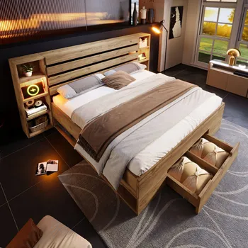 Postel Jednolůžková dřevěná postel Arhatreya 180x200 cm dub