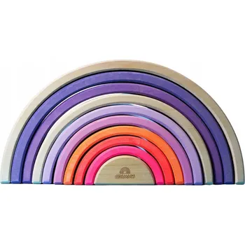 Dřevěná hračka Grimm's dřevěné Stavebnice 10 dílků neonově Pink - dřevěná Montessori duha 3+