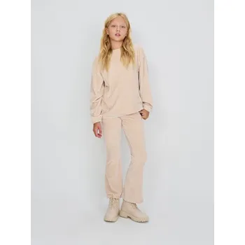Dívčí oblečení Sinsay - Velurové rozšířené kalhoty s elastickou gumou v pase - béžová - 309GG-08X - 309GG-08X-140