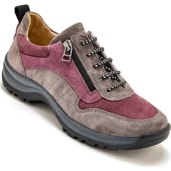 Dámské tenisky PÉDICONFORT Kožené turistické tenisky se zipem a tkaničkami Grande Largeur šedá/růžová 38