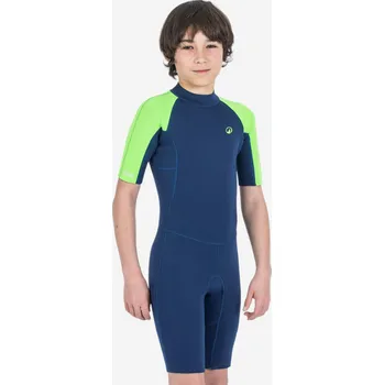 Neoprenový oblek DECATHLON Dětský krátký neopren 100 Yulex® 1,5 mm 8 LET MODRÁ|ZELENÁ