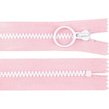 Zip Kostěný zip barevný No 5 délka 20 cm s ozdobným jezdcem, malé, 3 růžová sv. bílá
