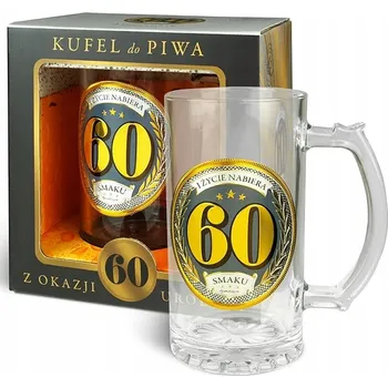 Sklenice PIVNÍ SKLENICE NA PIVO 0,45 L ZDOBENÝ K 60. NAROZENINÁM 60 LET ŽIVOT ZÍSKÁVÁ CHUŤ