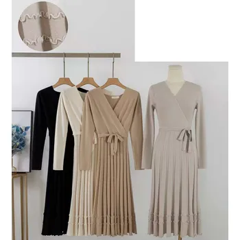 Dámské oblečení Dlouhé elegantní šaty úplet 5162 barva: hnědá-camel, velikost: L/XL