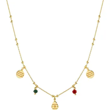 Náhrdelník Pozlacený stříbrný náhrdelník se sklem - vánoční baňky - AP533-8040