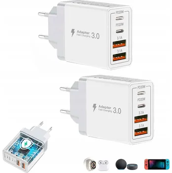 2x RYCHLÁ SÍŤOVÁ NABÍJEČKA KOSTKA ZÁSUVKA USB USB-C PD QC 40W 4-Port