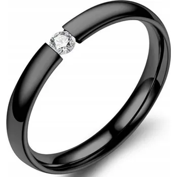 Prsten Černý Prstýnek s Bílým Zirkonem Styl Snubního Prstenu