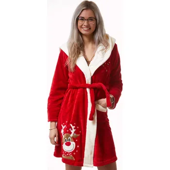 Dámský župan Červený i bílý vánoční huňatý dámský župan se Sobem 1Z1390 červená s