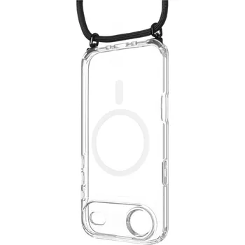 Pouzdro na mobilní telefon Pouzdro FIXED MagPure Neck s černou šňůrkou na krk pro Apple iPhone Air