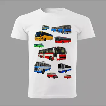 Pánské tričko pánské tričko s potiskem MIX autobusů bílé vel. S (MIX AUTOBUSY tričko s potiskem autobusů)
