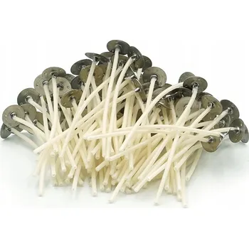 Svíčka Knoty do svíček s plíškem, připravené knoty 8 cm, 100 ks, pletené 3x7 vláken