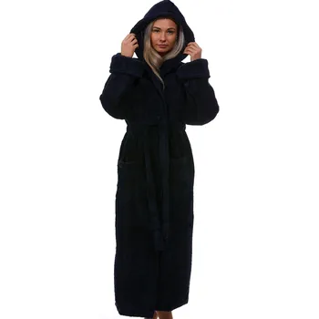 Dámský župan Dlouhý tmavě modrý huňatý župan pro ženy na kojení do porodnice 1z1007 modrá 4xl