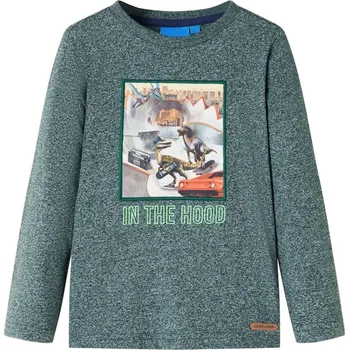 Chlapecké tričko vidaXL Dětské tričko s dlouhým rukávem melanž 116 [12826] Barva: Tmavě zelená