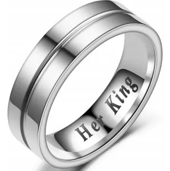 Prsten Stříbrný Prstýnek Pánský Signet "Her King" Ocel Sada