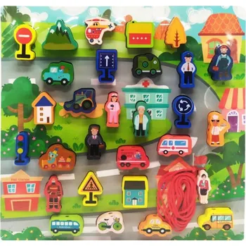 ostatní stavebnice DŘEVĚNÉ STAVEBNICE STAVEBNICE MĚSTO AUTA 115 DÍLKŮ PODLOŽKA PUZZLE