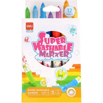 OMYVATELNÉ FIXY S VLÁKNINÝM HROTEM 12 BAREV DELI