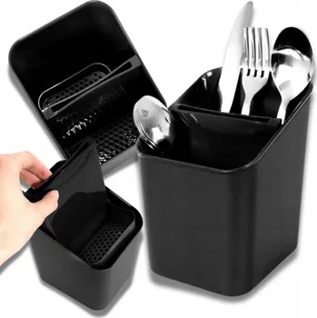 Stojan na nože NÁDOBA NA NOŽE , NOŽE, KUCHYŇSKÉ NÁŘADÍ, VELKÝ, ČERNÝ, DVĚ PŘÍHRADY