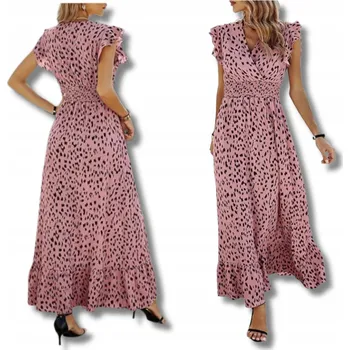 Dámské šaty Letnia Šaty Damska Maxi vel. XL, růžové na černém, vzdušné Šaty