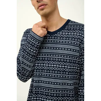 Pánská noční košile Pánská noční košile modrá dlouhý rukáv s potiskem Vamp 23603 Barva: TMAVĚ MODRÁ, Velikost: L