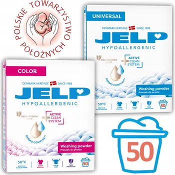 Prací prášek JELP Hypoalergenní prací prášek 3 kg na barevné prádlo, karton, 50 dávek + JELP Hypoa
