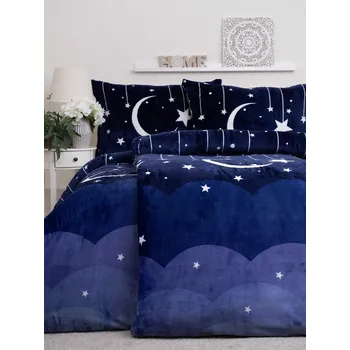 Povlečení MKLuzkoviny.cz Prodloužené povlečení mikroplyš Exclusive – Noční obloha 140 x 220, 70 x 90 cm zipový uzávěr