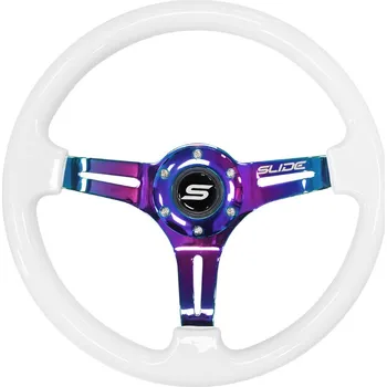 Tuning Sportovní volant SLIDE 350mm offset:30mm NeoChrome semišový stříbrný proužek