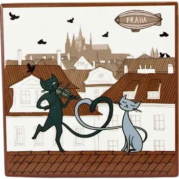 Podtácek GiftyCity Keramický podtácek čtverec 11 cm, Kočky Praha