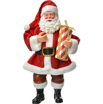 Vánoční ozdoba Vánoční figurka Santa Claus s velkým vánočním dárkem – 17 cm