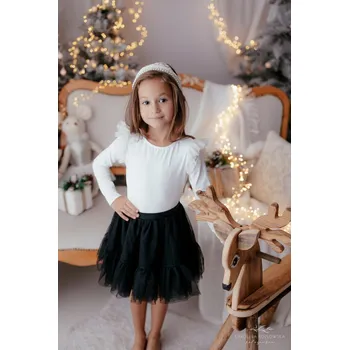 Dívčí krémová blůzka s tylovým volánem a zlatými třpytkami.- Lily Grey 140 / 10 let