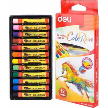 Kresba Olejové pastelky Deli řada Colorun, sada 12 barev, měkká konzistence