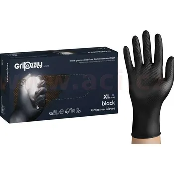 Pracovní rukavice Rukavice nitrilové vroubkované černé GRIPZZLY (50ks) Velikost: XL