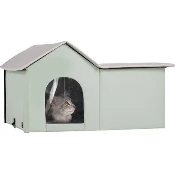 Pelíšek pro kočku VEVOR Domeček pro kočky s vyhřívanou podložkou 67 x 56 x 41 cm zelený