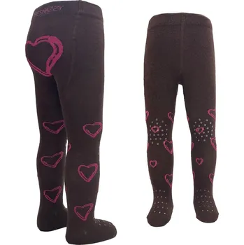 BeSnazzy dětské protiskluzové punčocháče pro zdravé lezení a první krůčky - dívčí - hnědé-srdíčka, velikost: 68-74