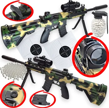 KARABINA ODSTŘELOVACÍ PUŠKA M4 NA KULIČKY ASG v kamufláži, S PUŠKOHLEDEM + KULIČKY 800 ks + TERČE