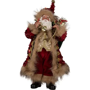 Vánoční figurka Santa Claus ve zdobeném kabátě s kožešinovým okrajem – 16x8x28 cm