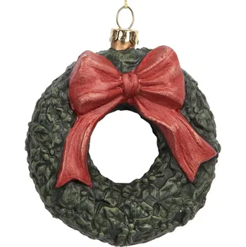 Vánoční ozdoba Závěsná vánoční ozdoba věnec z chvojí s červenou mašlí – 9x4x10 cm