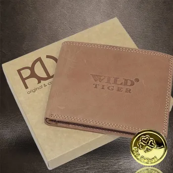 Peněženka Pánská kožená peněženka Tiger Leather světle hnědá na šířku bez zapínání | Pravá kůže, monogram, laserová personalizace Vyberte variantu: bez jakékoliv úpravy + Akce - zlatá mince Pro štěstí ZDARMA